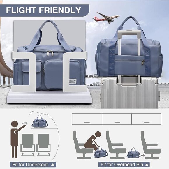 Small Gym Bag for Women, Travel Duffle Bag Carry On Weekender Bag with Shoe Comp - Picture 4 of 6